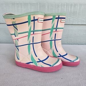 Hunter Wellington Rain Boots Toddler Girl SZ 11 US Pink Rock Tartan Print